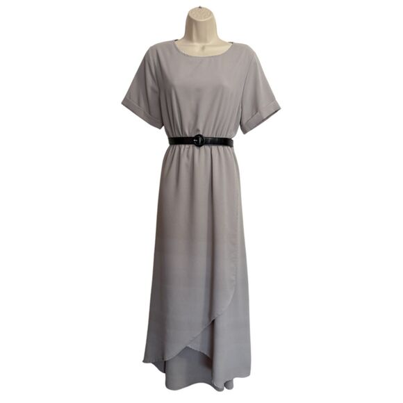 Roolee Taylor Jane Wrap Gray Wrap Minimalist Maxi Dress Size L - Picture 3 of 14